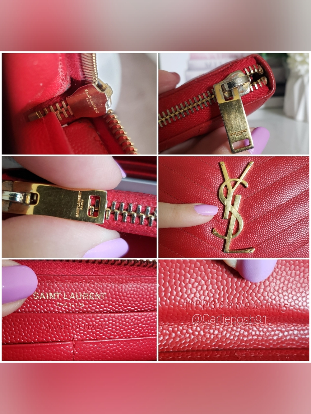 Authentic Pre-owned Yves Saint Laurent Grain De Poudre Chevron Zippy Wallet - Picture 12 of 13
